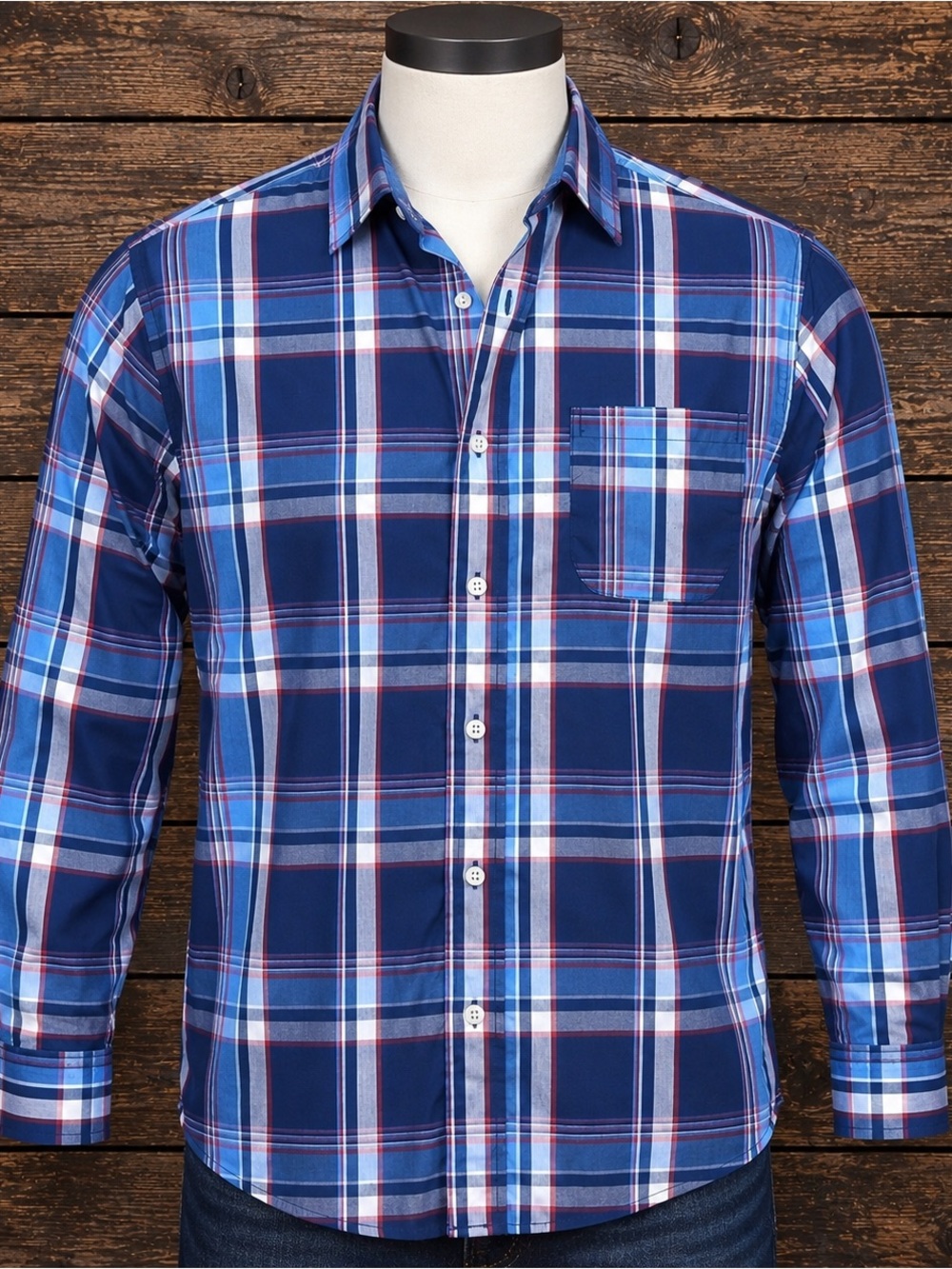 Saddlebred Classic Fit Shirt Mens M Blue Plaid Long Sleeve Button Front Casual